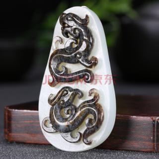 天然黑皮 和田玉白玉仿古龙挂件 玉府玉器